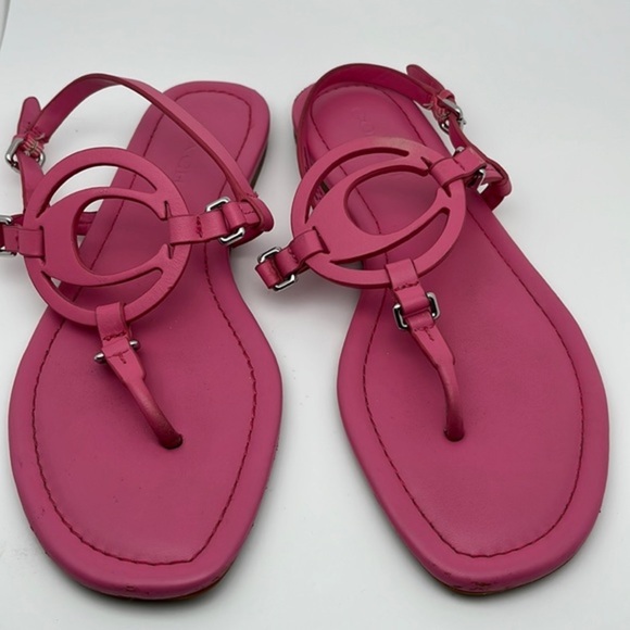 COACH Jeri Hot Pink‎ Leather Thong Sandals Size 8.5 - Picture 3 of 12